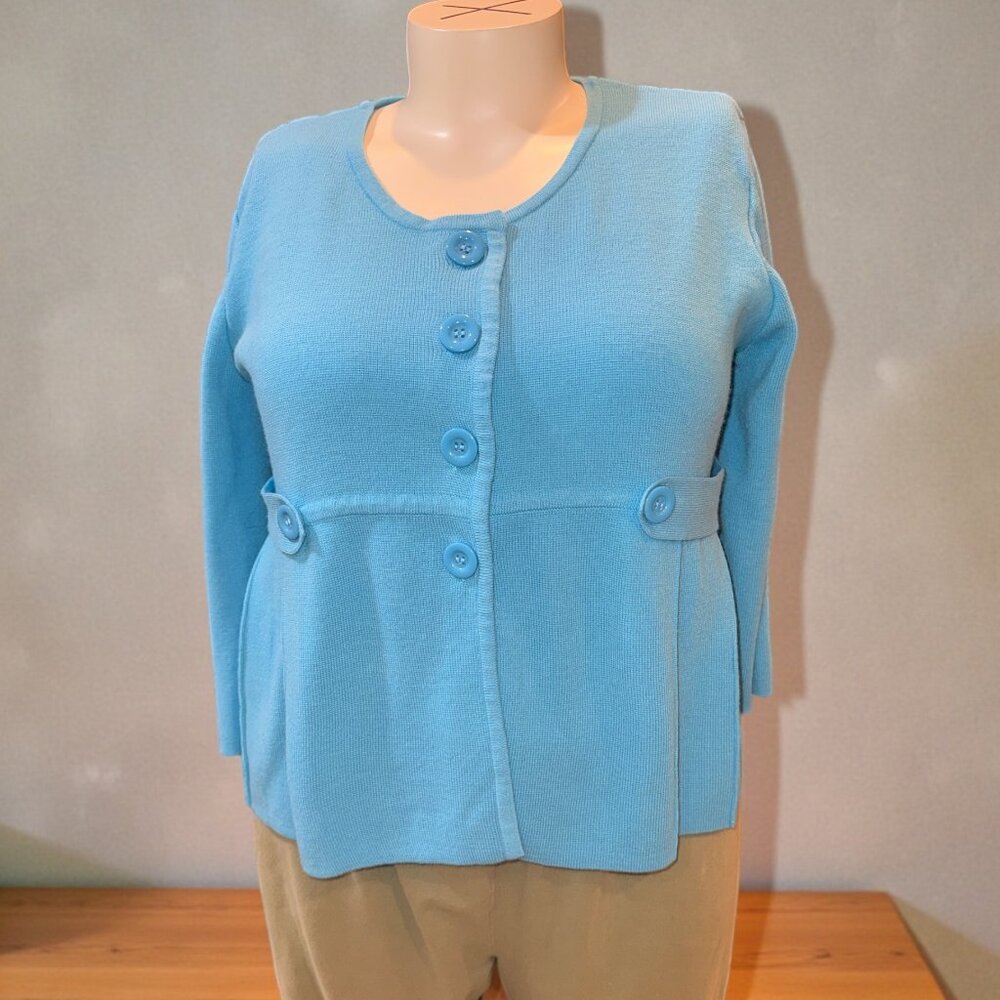 Chadwicks Size 1X Blue Pretty Pleated Button-Up Long Sleeve Cardigan Sweater